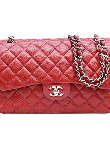 Chanel CHANEL A58600 Caviar Double Flap Large Matelassé 30 Shoulder Bag, Red, Silver Hardware, Women's (view 1)