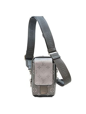 Louis Vuitton LOUIS VUITTON M81321 Monogram Eclipse Reverse Double Phone Pouch Shoulder Bag, Black with Gray Hardware, Women's (view 1)
