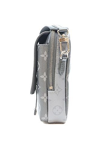 Louis Vuitton LOUIS VUITTON M81321 Monogram Eclipse Reverse Double Phone Pouch Shoulder Bag, Black with Gray Hardware, Women's (view 2)