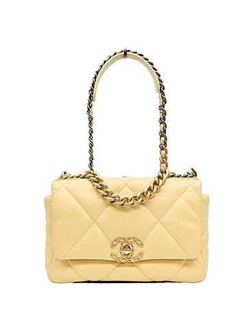 Chanel CHANEL AS1160 Lambskin Chanel 19 Small Chain Shoulder Bag, Yellow, Gold Hardware, Women's (view 1)