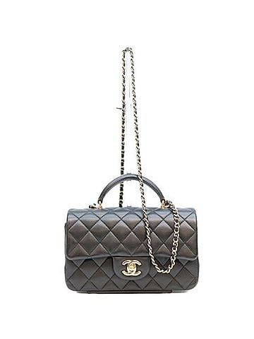 Chanel CHANEL AS2431 Lambskin Top Handle Mini Matelassé 20 Shoulder Bag, Black with Gold Hardware, Women's (view 1)