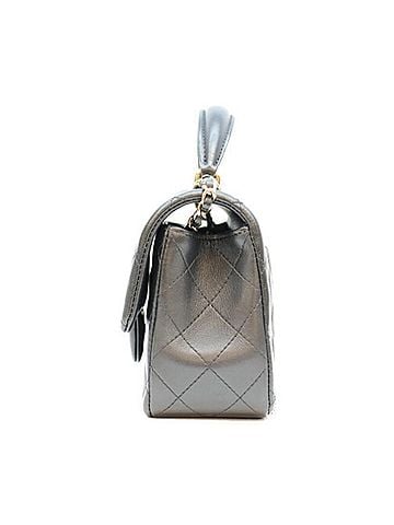 Chanel CHANEL AS2431 Lambskin Top Handle Mini Matelassé 20 Shoulder Bag, Black with Gold Hardware, Women's (view 2)