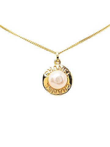 Chanel Chanel Vintage Circle Logo Necklace, Gold Plated, Faux Pearl, Women's CHANEL (view 1)