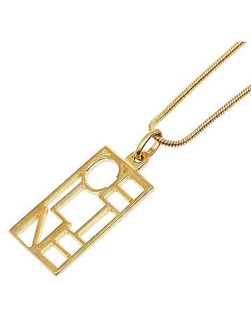 Céline Celine Logo Plate Chain Pendant Necklace, Gold Plated, Women's. (view 1)