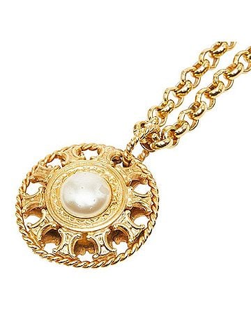 Céline Celine Chain Pendant Necklace, Gold, Faux Pearl, Plated, Women's. (view 1)