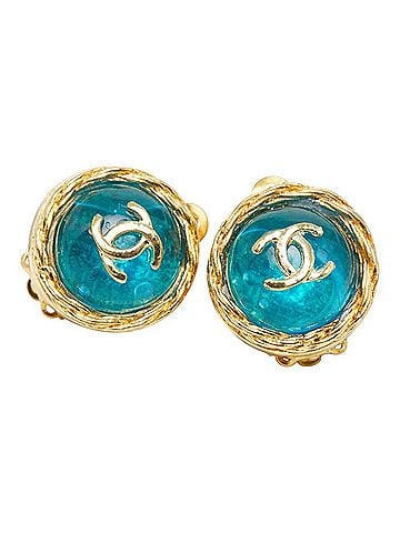 Chanel Chanel Coco Mark Gripoix Vintage Round Earrings Gold Plated Glass Women's CHANEL (view 1)