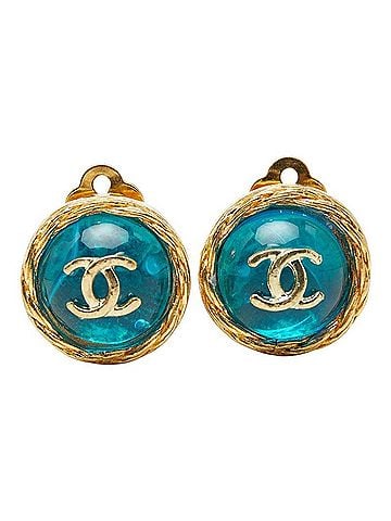 Chanel Chanel Coco Mark Gripoix Vintage Round Earrings Gold Plated Glass Women's CHANEL (view 2)
