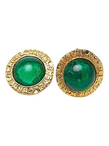 Chanel Chanel Gripoix Vintage Round Earrings, Gold Green Plated Glass, Women's CHANEL (view 1)