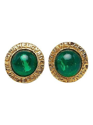 Chanel Chanel Gripoix Vintage Round Earrings, Gold Green Plated Glass, Women's CHANEL (view 2)