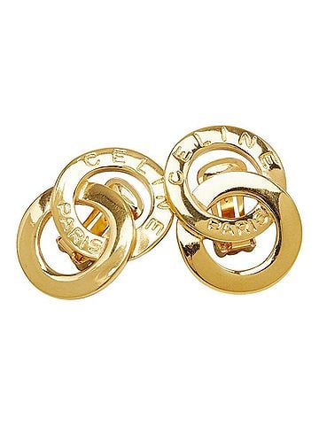 Céline Celine Double Circle Earrings, Gold Plated, Women's (view 1)