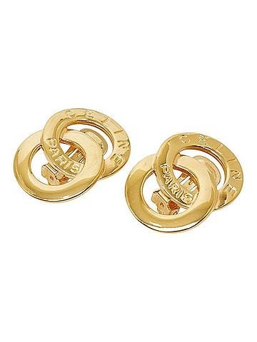 Céline Celine Double Circle Earrings, Gold Plated, Women's (view 2)