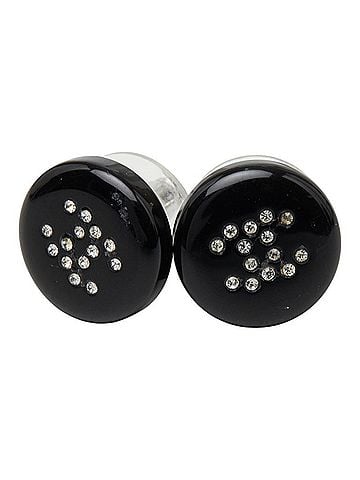 Chanel Chanel Coco Mark Round Stud Earrings, 05V Stamp, Black Plastic Rhinestone, Women's CHANEL (view 1)