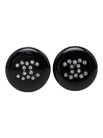 Chanel Chanel Coco Mark Round Stud Earrings, 05V Stamp, Black Plastic Rhinestone, Women's CHANEL (view 2)