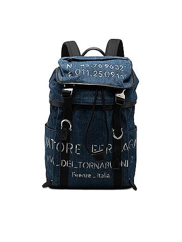 Salvatore Ferragamo Salvatore Ferragamo Gancini Backpack Daypack FZ-24 A135 Indigo Blue Black Denim Leather Men's (view 1)