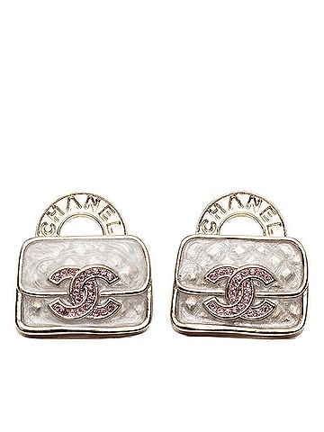 Chanel Chanel Coco Mark Handbag Motif Earrings, Gold, Pink, White, Plated Rhinestones, Women's CHANEL (view 1)