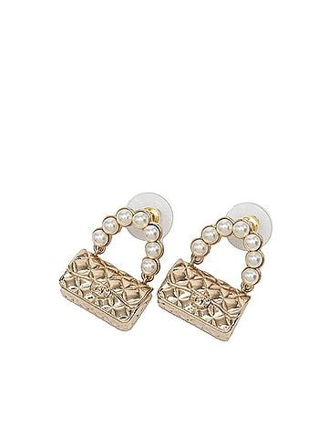 Chanel Chanel Vintage Matelassé Coco Mark Handbag Motif Earrings, Gold Plated, Faux Pearl, Women's CHANEL (view 1)