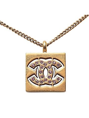 Chanel Chanel Coco Mark Necklace, Gold and Pink Plated Rhinestones, Women's CHANEL (view 1)