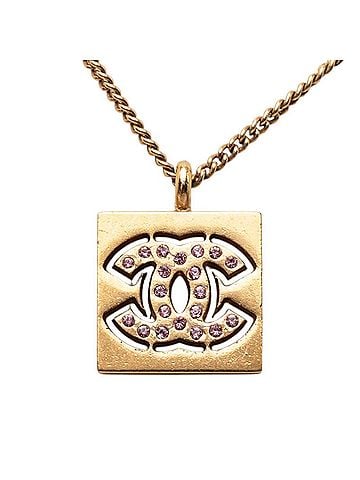 Chanel Chanel Coco Mark Necklace, Gold and Pink Plated Rhinestones, Women's CHANEL (view 2)