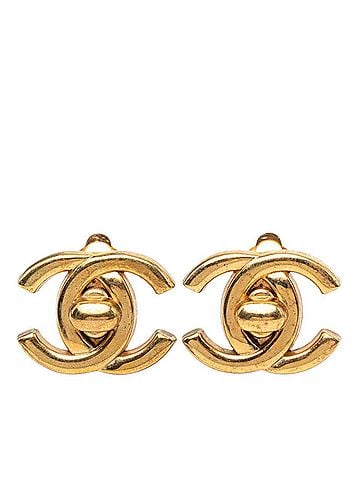 Chanel Chanel Vintage Coco Mark Turnlock Motif Earrings, Gold Plated, Women's CHANEL (view 1)