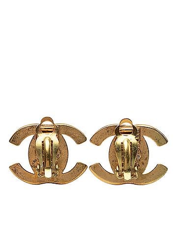 Chanel Chanel Vintage Coco Mark Turnlock Motif Earrings, Gold Plated, Women's CHANEL (view 2)
