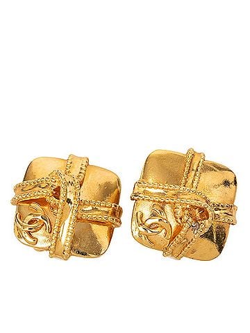 Chanel Chanel Vintage Coco Mark Diamond Earrings Gold Women's CHANEL (view 1)