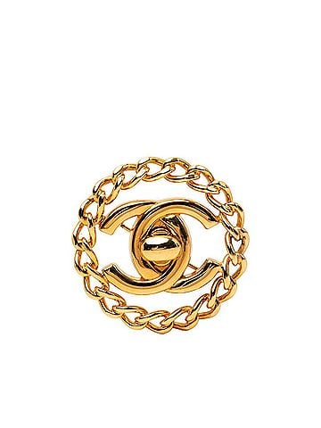 Chanel Chanel Coco Mark Turnlock Chain Motif Brooch, Gold Plated, Women's. (view 1)