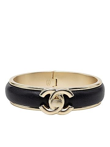 Chanel Chanel Coco Mark Turnlock Bangle Bracelet, Gold and Black Plated Lambskin, Women's. (view 1)