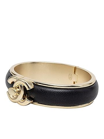 Chanel Chanel Coco Mark Turnlock Bangle Bracelet, Gold and Black Plated Lambskin, Women's. (view 2)