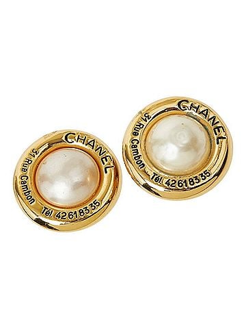Chanel Chanel 31 RUE CAMBON Vintage Round Earrings, 25 Stamped, Gold Plated, Faux Pearl, Women's CHANEL (view 1)