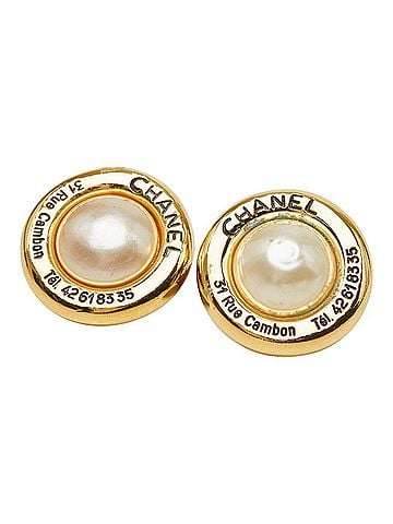 Chanel Chanel 31 RUE CAMBON Vintage Round Earrings, 25 Stamped, Gold Plated, Faux Pearl, Women's CHANEL (view 2)