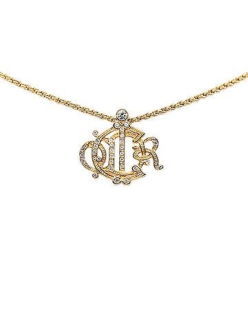 Christian Dior Christian Dior Dior Logo Emblem Pendant Necklace, Gold Plated Rhinestone, Women's (view 1)