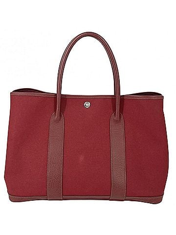 Hermès Hermes Garden Party PM handbag for women, tote bag, shoulder HERMES ?J stamp, canvas and leather, burgundy pinkish-purple, silver hardware, 2006. (view 1)