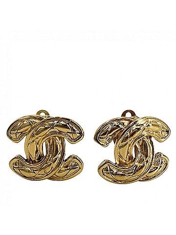 Chanel Chanel Earrings for Women, Coco Mark, Matelassé, Vintage, Gold Plated, Approx. 13.3g (view 1)
