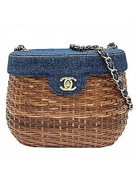 Chanel Chanel Women's Straw Bag, Chain Shoulder Crossbody Coco Mark, Turnlock, CHANEL, Straw, Denim, Brown, Indigo, Gold Hardware (view 1)
