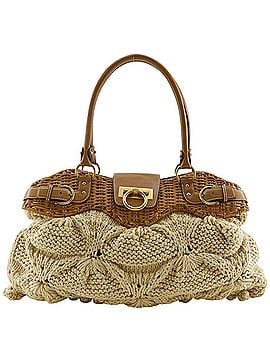 Salvatore Ferragamo Salvatore Ferragamo Marissa Tote Bag Gancini EZ-21 6387 Rattan x Cotton Beige A4 Women's (view 1)