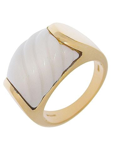 Bvlgari Bvlgari Bulgari Tromketto Ring, 18K Yellow Gold x White Ceramic, Approx. 11.5g, Women's. (view 1)