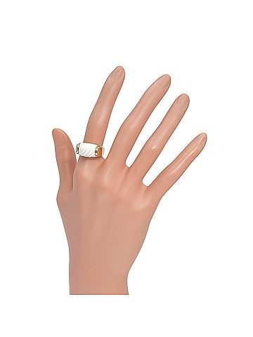 Bvlgari Bvlgari Bulgari Tromketto Ring, 18K Yellow Gold x White Ceramic, Approx. 11.5g, Women's. (view 2)