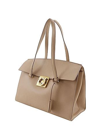 Salvatore Ferragamo Salvatore Ferragamo Gancini Tote Bag AU-21/F818 Calfskin Beige A5 Flap Women's (view 2)