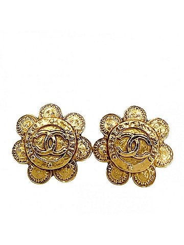 Chanel Chanel Earrings for Women, Flower Motif, Vintage, Coco Mark, CHANEL GP 2 8 Gold, Approx. 24.1g, 1993 (view 1)