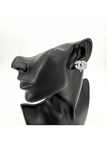 Chanel Chanel Earrings for Women, Coco Mark Design, Rhinestone, Silver, Approx. 7.0g, 2001 (view 2)