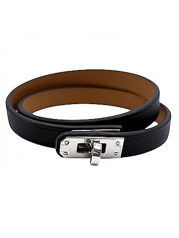 Hermès Hermes Double Tour Kelly Bracelet for Women, Leather, K Stamp, Black/Brown, Silver Hardware, 2025 Model (view 1)