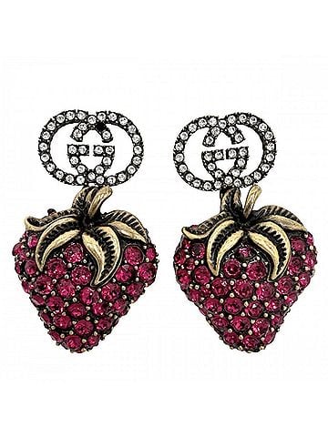Gucci Gucci Earrings for Women, Strawberry Motif, Interlocking G Design, Strawberry, Rhinestone, Pink Gold, Approx. 13.3g (view 1)