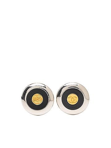 Chanel Chanel Coco Mark Vintage Round Earrings 97A Silver Gold Black Plated Metal Women's CHANEL (view 1)