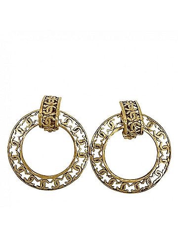 Chanel Chanel Earrings for Women, Coco Mark, Vintage, Round, CHANEL GP 2 5 Gold, Approx. 31.1g, 1990 (view 1)