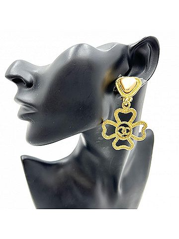 Chanel Chanel Earrings for Women, Coco Mark, Clover, Vintage Gold, CHANEL GP, Faux Pearl, Size 2-8, Approx. 24.5g, 1993 (view 2)