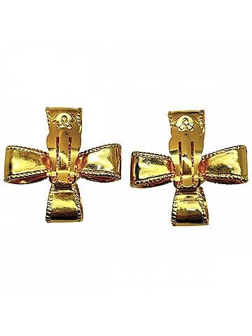 Chanel Chanel Earrings for Women, Coco Mark, Cross Motif, Ribbon, Vintage Accessory, CHANEL GP 97A Gold, Approx. 31.6g, 1997 (view 2)