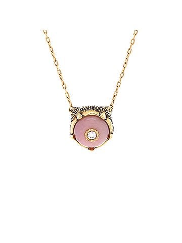 Gucci Le Marche Des Merveilles Feline Head Pendant Necklace 18k Yellow Gold with Pink Opal and Diamond (view 1)