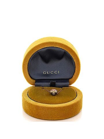 Gucci Le Marche Des Merveilles Feline Head Pendant Necklace 18k Yellow Gold with Pink Opal and Diamond (view 2)