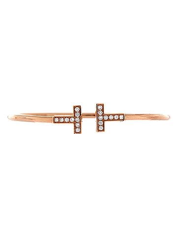 Tiffany & Co. T Wire Bracelet 18K Rose Gold with Diamonds (view 1)