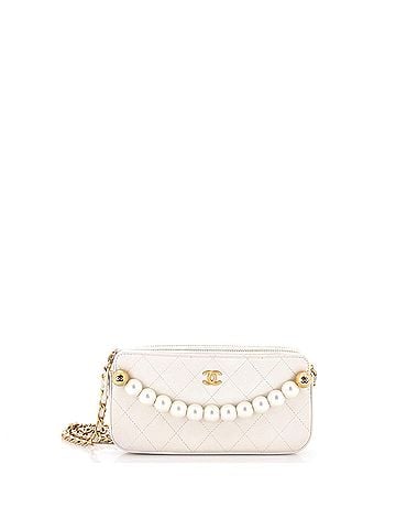Chanel Chic Pearls Double Zip Clutch with Chain Quilted Lambskin (view 1)
